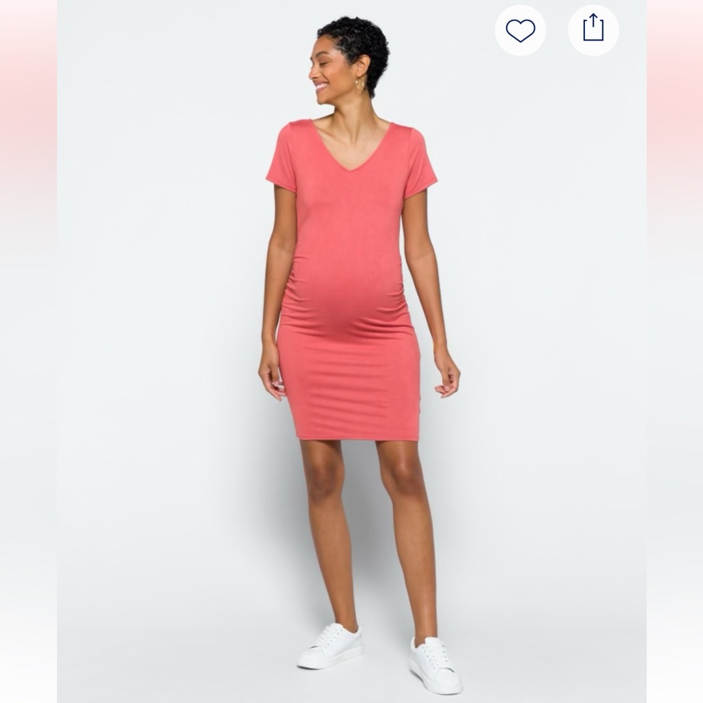 FULL MOON Sophy Maternity Back Detail Knit Dress Coral XS